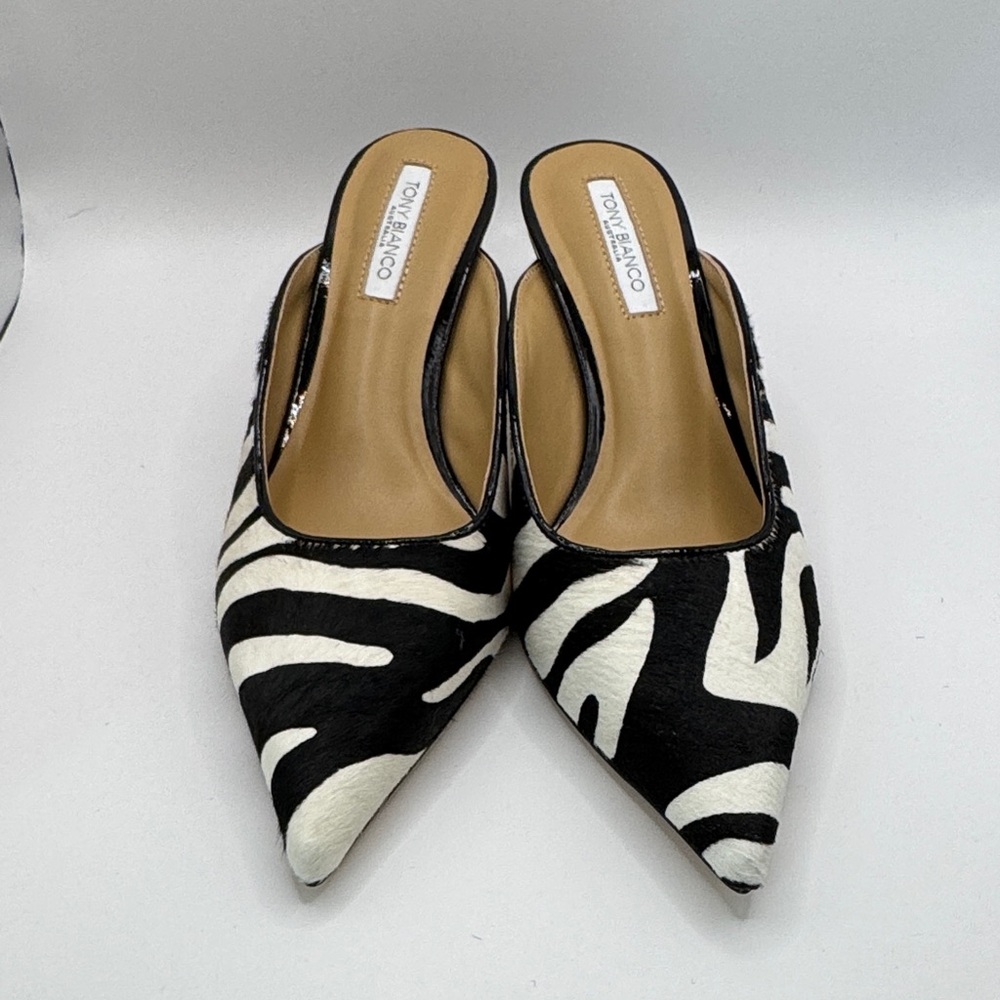 Tony Bianco Black and White Zebra Mules